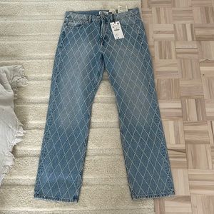 Women’s Zara mid-rise straight leg crystal jeans. Brand new with tag